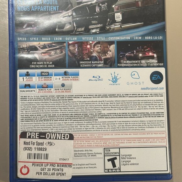 GREAT DEAL! Barely used NEED FOR SPEED for PS4 - Playstation game disc! - Picture 3 of 3